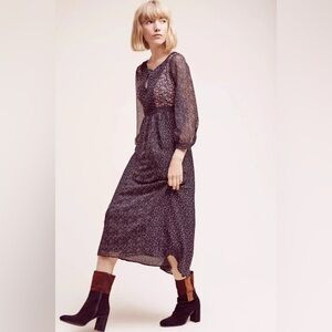 Anthropologie Floreat Black and Floral Dress